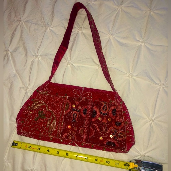 Vintage Beaded Ruby Red Shoulder Purse - Picture 3 of 6